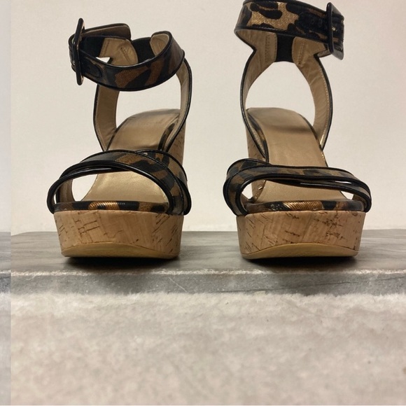 Stuart Weitzman Sz 6 Leopard Print Ankle Strap Wedge Heels Tan Black - Picture 5 of 13